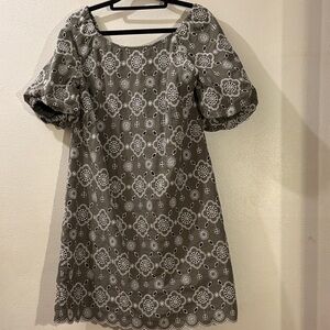 Talbots Olive Eyelet Puff Sleeve Mini Dress size 16